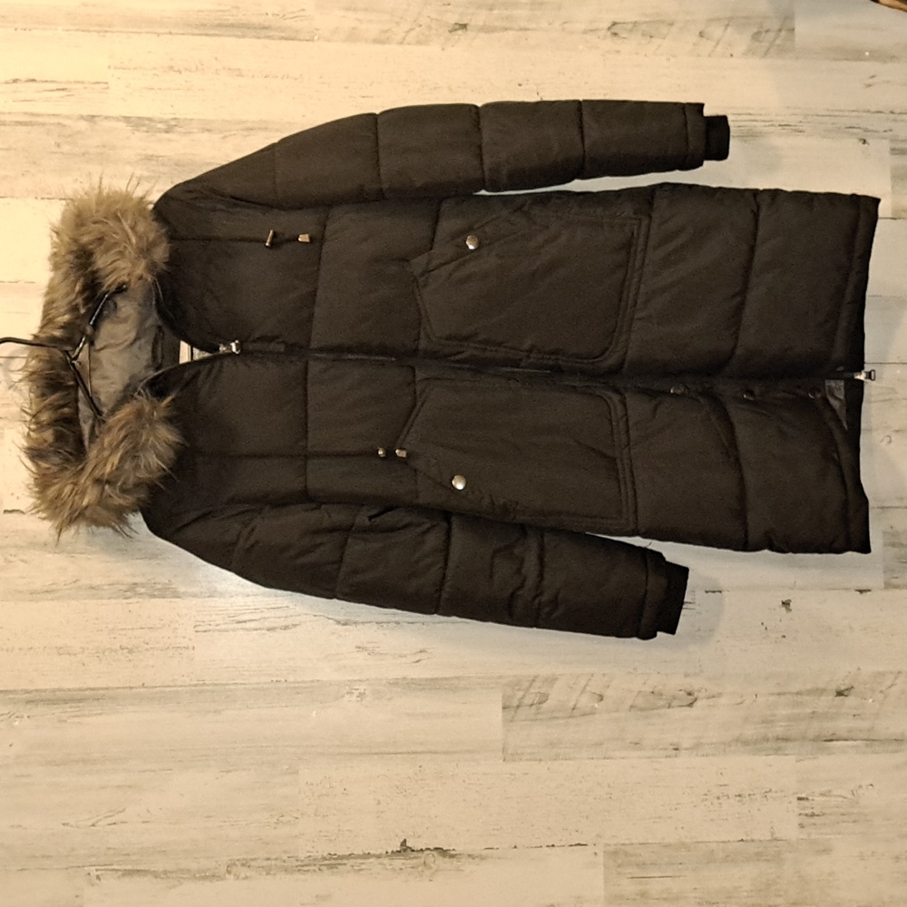 1206 Marilyn & Me Synch Waist Puffer Jacket with Faux Fur Hood
